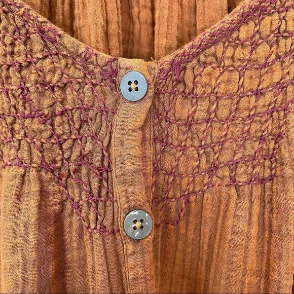 Free People Sunday Stroll Maxi Dress smocked oversized Small Burnt Clay Combo - Picture 7 of 14